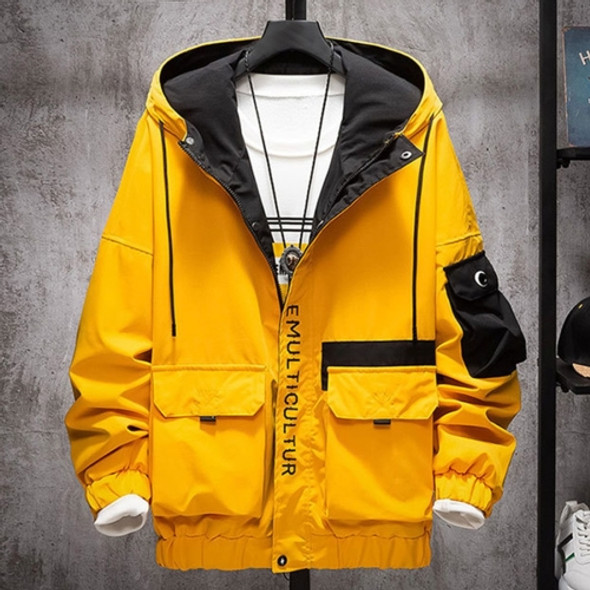 Fashion Leisure Spell Color Design Tooling Wind Jacket (Color:Yellow Size:XXXXL)