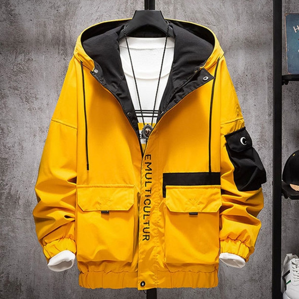 Fashion Leisure Spell Color Design Tooling Wind Jacket (Color:Yellow Size:XXXXL)