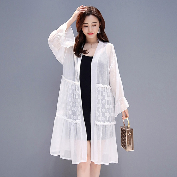 Women Long-sleeved Chiffon Cardigan Sunscreen Loose and Thin Coat (Color:White Size:M)