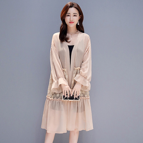 Women Long-sleeved Chiffon Cardigan Sunscreen Loose and Thin Coat (Color:Apricot Size:XL)