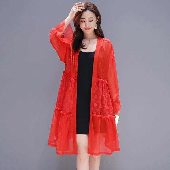 Women Long-sleeved Chiffon Cardigan Sunscreen Loose and Thin Coat (Color:Red Size:M)