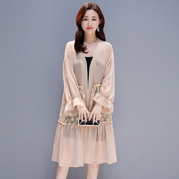 Women Long-sleeved Chiffon Cardigan Sunscreen Loose and Thin Coat (Color:Apricot Size:M)