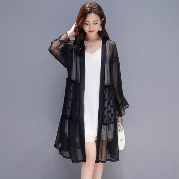 Women Long-sleeved Chiffon Cardigan Sunscreen Loose and Thin Coat (Color:Black Size:M)
