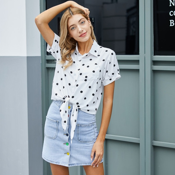 Casual Shirt + Denim Skirt Suit (Color:Dots Size:XL)