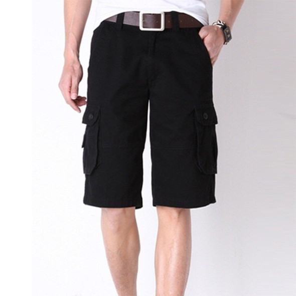 Multi-pocket Overalls Comfortable and relaxed Casual Shorts (Color:Black Size:30)