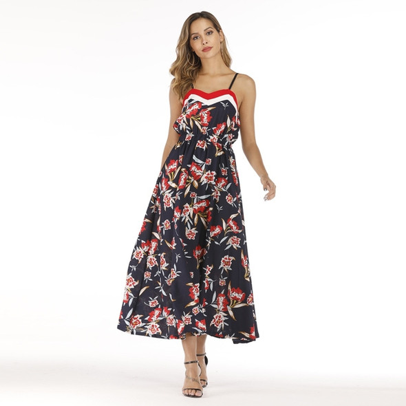 Fashion Fresh and Elegant Strap Print Dress (Color:As Show Size:XL)