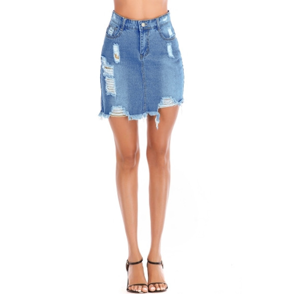 Ripped Sexy Package Hip Skirt Denim Skirt (Color:Baby Blue Size:XL)