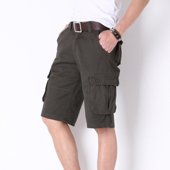 Multi-pocket Overalls Comfortable and relaxed Casual Shorts (Color:Army Green Size:36)