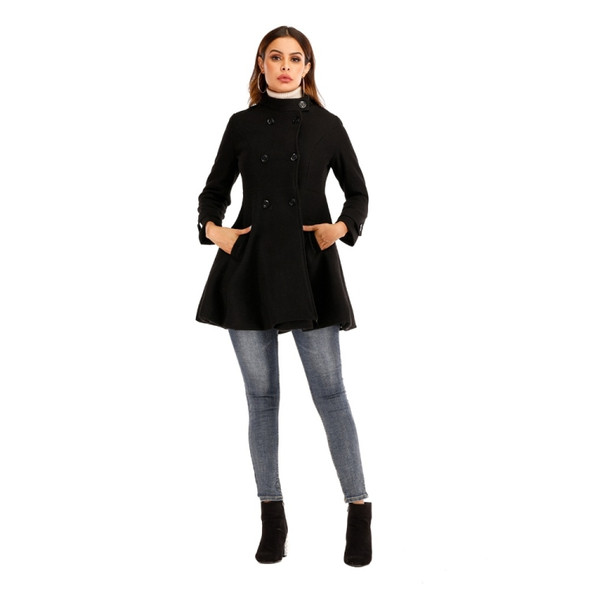 Women Short Swing Woolen Coat (Color:Black Size:L)