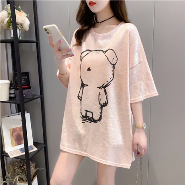 T Shirt Women Summer Korean Version Loose Mid Length Short Sleeves (Color:Light Orange Size:L)