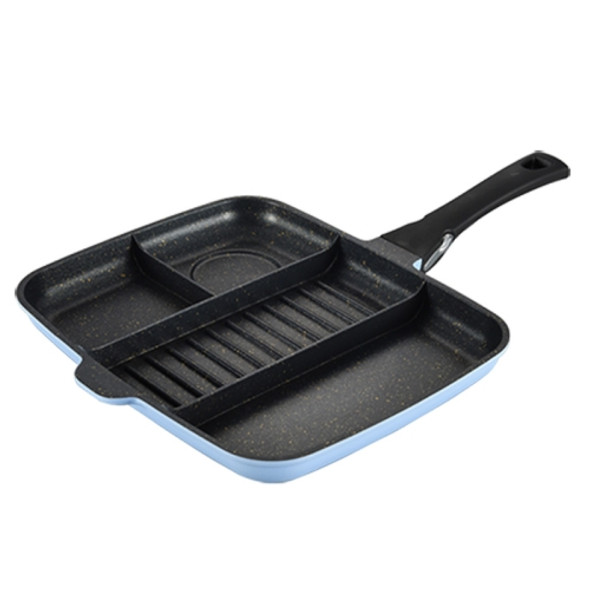 Multi-Grid Flat-Bottomed Frying Pan Multi-Function Three-In-One Dedicated Steak Pan Omelette Pan(Blue)