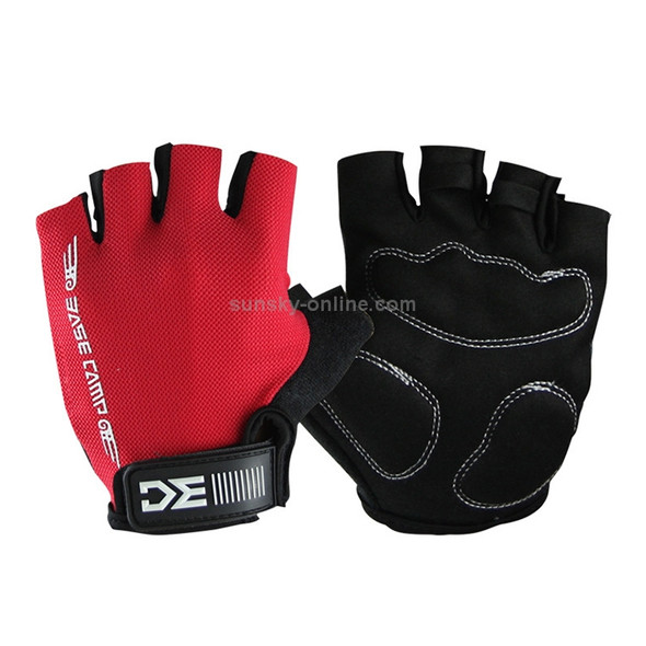 BaseCamp BC-204 Bicycle Half Finger Gloves Lycra Fabric Cycling Gloves, Size: M(Red)