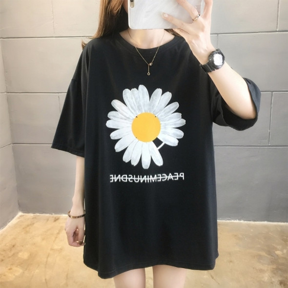 Little Daisy Korean Style Cotton Loose Short Sleeve Casual T Shirt Women (Color:Black Size:M)