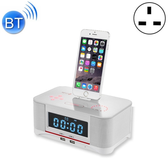 A8 Charging Base Audio NFC Bluetooth Speaker Alarm Clock, Specification: UK Plug(White)