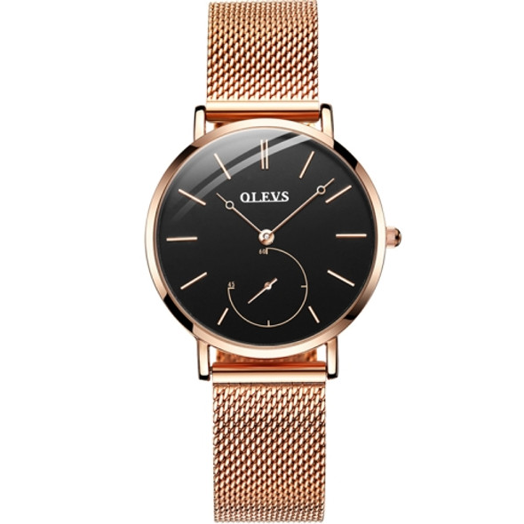 OLEVS 5190 Women Waterproof Ultra-thin Small Dial Quartz Watch(Rose Gold + Black)