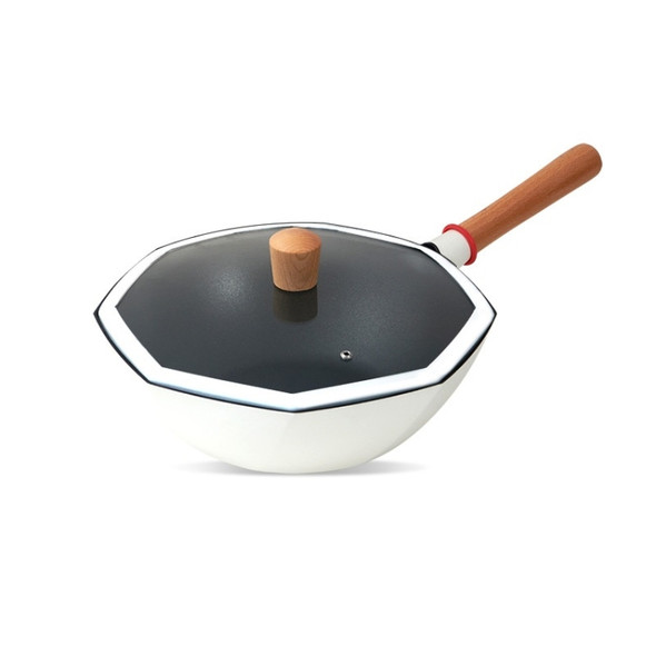 Flat-Bottomed Non-Stick Pan Household Non-Oily Fume Wok For Gas Stove & Induction Cooker, Specification:Glass Lid
