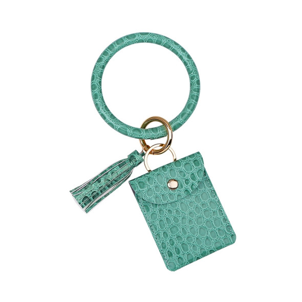 Coin Purse Bracelet Keychain PU Tassel Leather Crocodile Pattern Card Bag(Green)