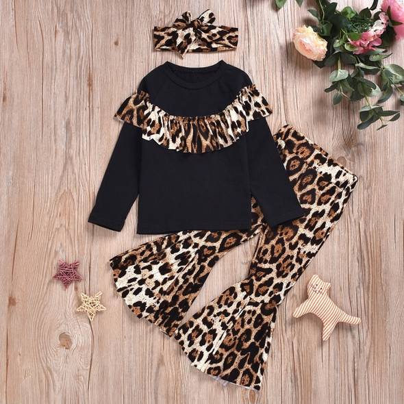 Leopard Print Headwear + Top + Trousers Three-piece Suit (Color:Black Size:80)