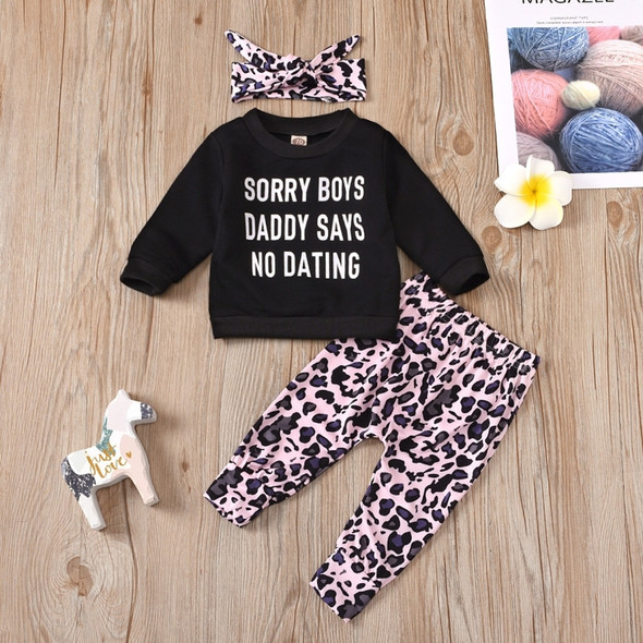 Letter Print Long Sleeve + Leopard Print Trousers Three-piece Suit For Children (Color:Black Size:100)