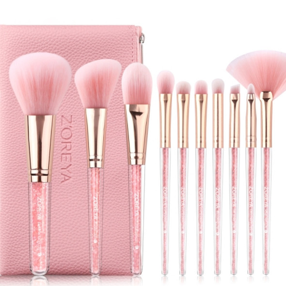 ZOREYA 10 In One Pink Crystal Transparent Handle Makeup Brush Set Makeup Tools,Style: With Brush Bag