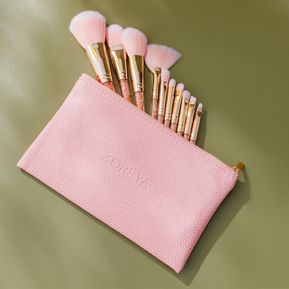 ZOREYA 10 In One Pink Crystal Transparent Handle Makeup Brush Set Makeup Tools,Style: With Brush Bag
