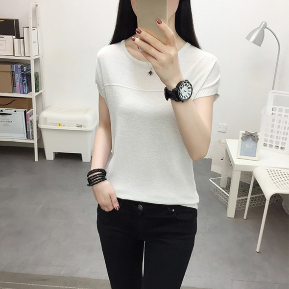 Ice Silk Knitted Short-sleeved T-shirt Bottoming Shirt (Color:White Size:L)