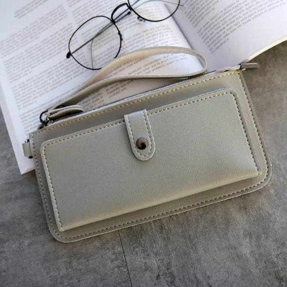 PU Leather Long Wallet Women Purse Female Clutch Zipper Wallets(Light Grey)