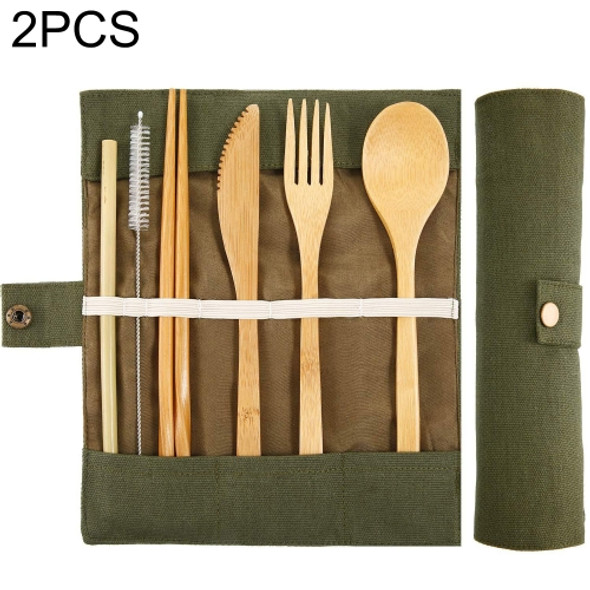2 PCS Travel Creative Bamboo Straw Dinnerware Knives Fork Spoon Chopsticks Set with Cloth Bag(Green)