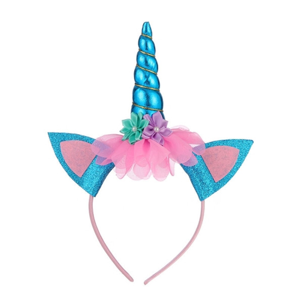 3 PCS Unicorn Headband Children Birthday Festival Party Hair Accessories(Blue 1)