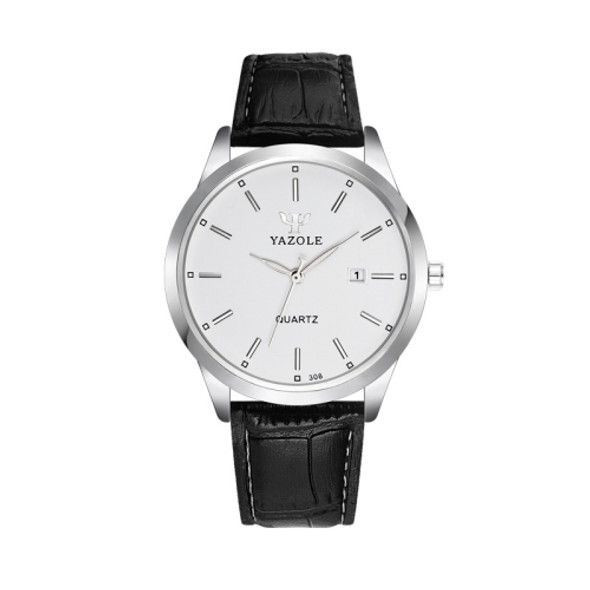 YAZOLE 308 Luminous Quartz Watch Men Watch(White Tray Black Belt)