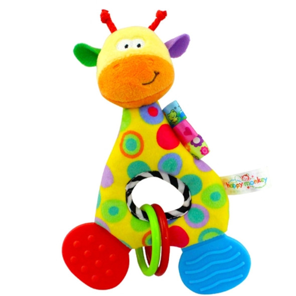 Happy Monkey H168077-4 Baby Teether Rattle Plush Toy Newborn Soothing Doll(O-type Teeth Glue - Giraffe)