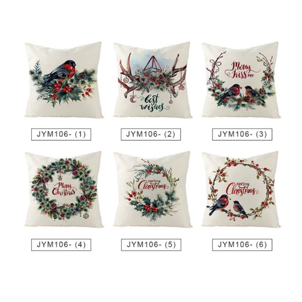 2 PCS Christmas Watercolor Printed Linen Pillowcase Sofa Garland Cushion Cover Without Pillow Core, Size: 45x45cm(JYM106-4)