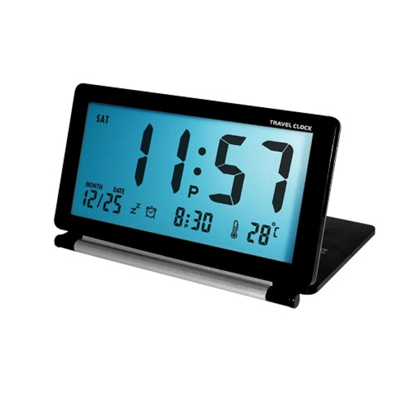 AQ147 Folding Travel Electronic Clock With Night Light Ultra-thin Silent Portable Flip Perpetual Calendar Alarm Clock(Black)