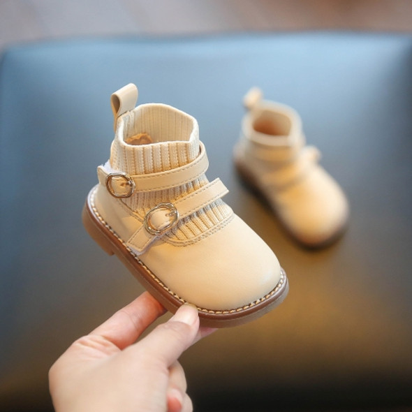 Baby Soft Sole Leather Shoes Children Knitted Stitching Short Boots, Size: 25(Beige)