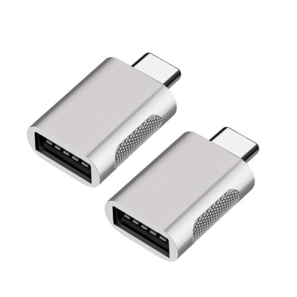 2 PCS SBT-158 USB-C / Type-C Male to USB 3.0 Female Zinc Alloy Adapter (Silver)