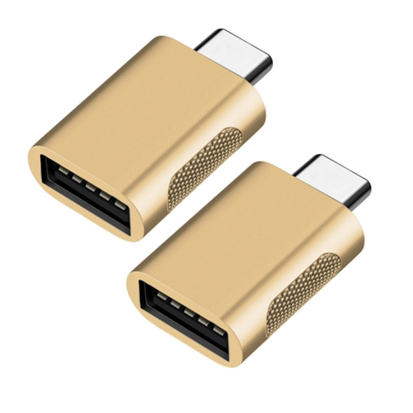 2 PCS SBT-158 USB-C / Type-C Male to USB 3.0 Female Zinc Alloy Adapter (Gold)