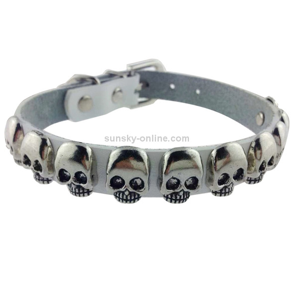 Leather with Skull Designs Pet Dog Collar Pet Products, Size: 2 * 42cm(White)