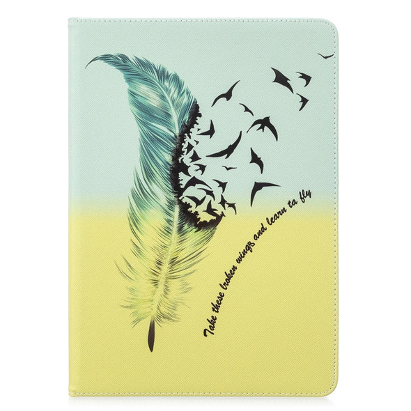For iPad 10.5 inch Colored Drawing Pattern Horizontal Flip PU Leather Case with Holder & Card Slots & Wallet(Feather)