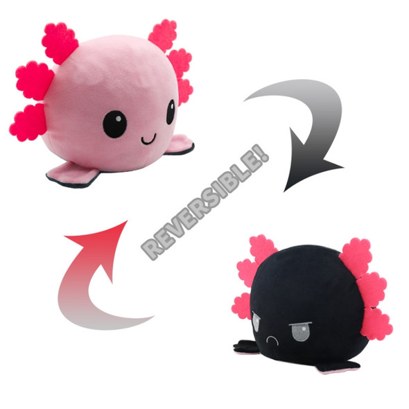 2 PCS Cute Plush Flip Toy Double-Sided Doll(Pink Black Axolotl)