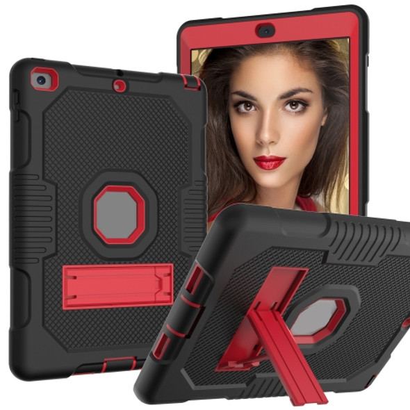 Contrast Color Robot Shockproof Silicone + PC Protective Case with Holder For iPad 9.7 (2017/2018)(Black Red)