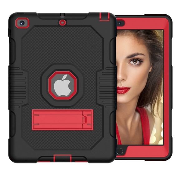 Contrast Color Robot Shockproof Silicone + PC Protective Case with Holder For iPad 9.7 (2017/2018)(Black Red)