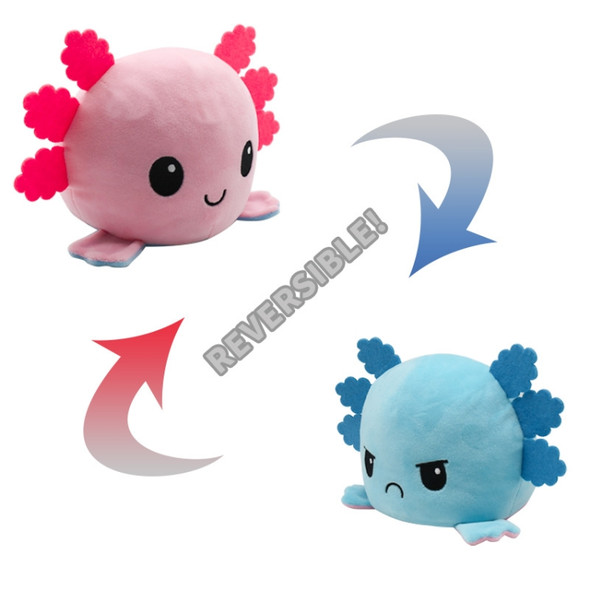 2 PCS Cute Plush Flip Toy Double-Sided Doll(Blue Pink Axolotl)