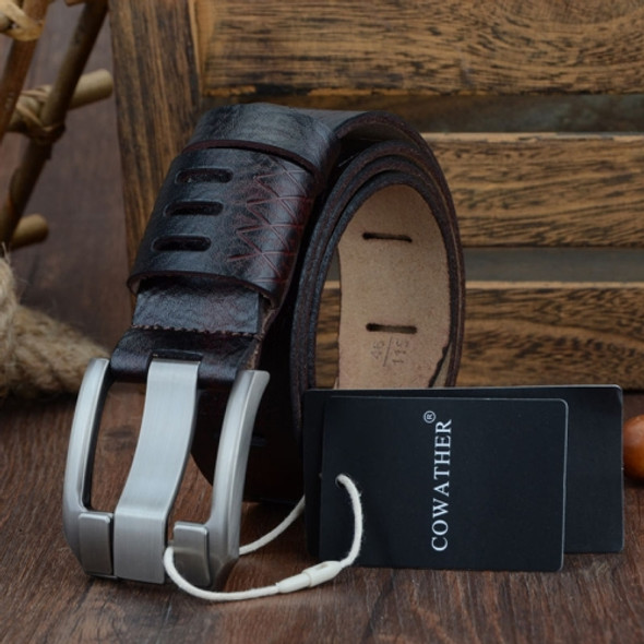 COWATHER QSK001 Men Casual Fashion Two-Layer Leather Pin Buckle Belt,Length： 110cm(Coffee Color)