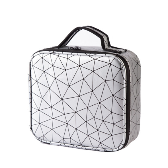 Waterproof Cosmetic Box With Partitions Cosmetic Bag Large-Capacity Rhombic PU Cosmetic Storage Box(Silver White)