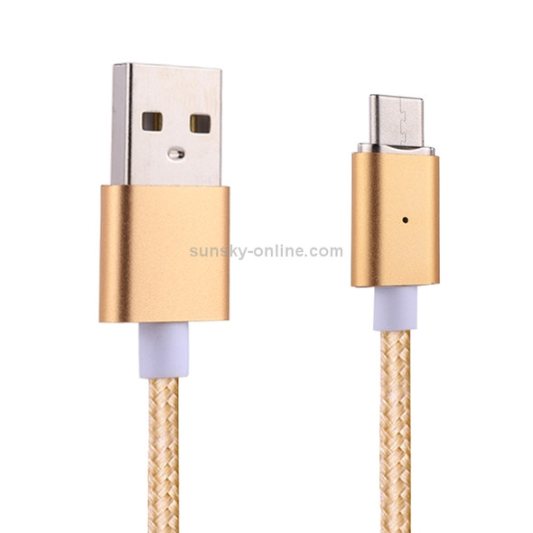 1m Weave Style 2A Magnetic USB-C / Type-C to USB Weave Style Data Sync Charging Cable with LED Indicator, For Galaxy S8 & S8 + / LG G6 / Huawei P10 & P10 Plus / Xiaomi Mi6 & Max 2 and other Smartphones (Gold)