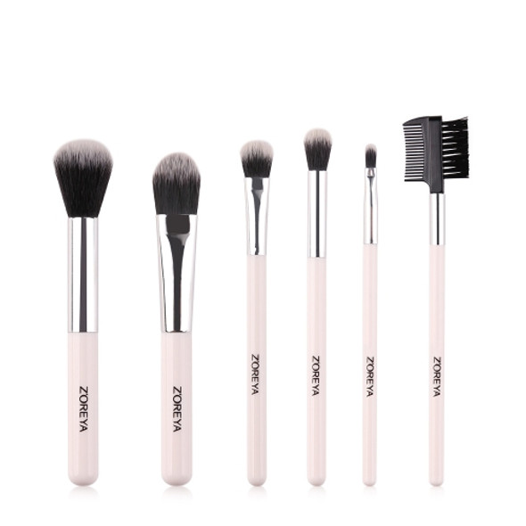 ZOREYA ZZ6 6 In 1 Portable Makeup Brush Set With Wooden Handle Beauty Tools Foundation Brush And Eyebrow Brush(White )