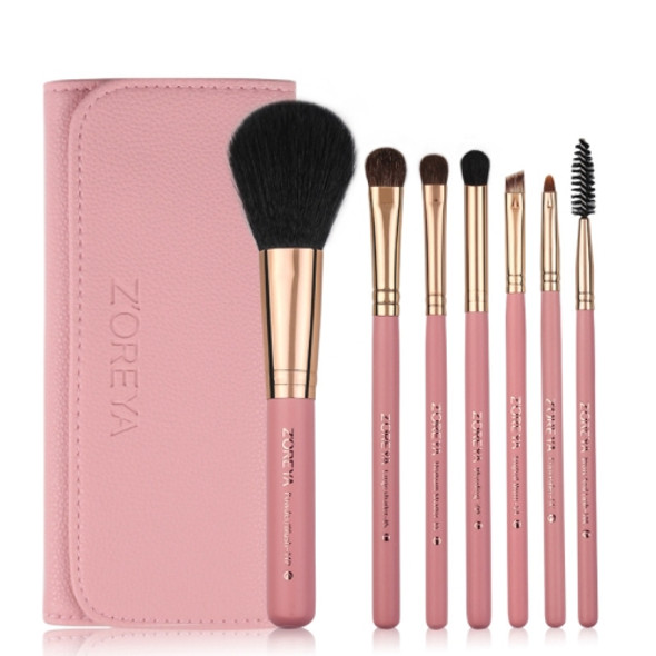 ZOREYA 7-In-1 Makeup Brush Set Brush Blush Brush Foundation Brush With Makeup Brush Bag(Old Pink)