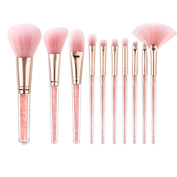 ZOREYA 10 In One Pink Crystal Transparent Handle Makeup Brush Set Makeup Tools,Style: Bare Brush