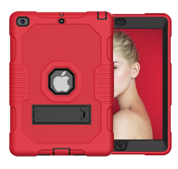 Contrast Color Robot Shockproof Silicone + PC Protective Case with Holder For iPad 9.7 (2017/2018)(Red Black)