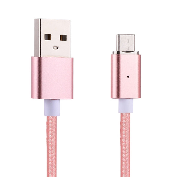 1m Weave Style 2A Magnetic USB-C / Type-C to USB Weave Style Data Sync Charging Cable with LED Indicator, For Galaxy S8 & S8 + / LG G6 / Huawei P10 & P10 Plus / Xiaomi Mi6 & Max 2 and other Smartphones (Rose Gold)